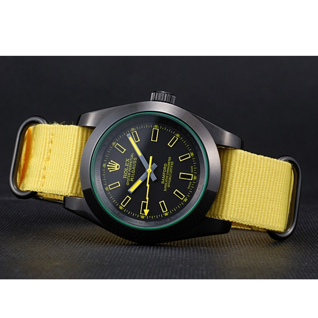 Aaa replica Milgauss 621999 Strap Nylon Yellow Rolex Bamford 0522